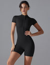 Summer Zipper Short-sleeved Shorts Jumpsuit Yoga Fitness Dance Slim Sports Bodysuit Women Sports Clothing
