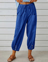 Loose High Waist Button Cotton And Linen Trousers Cropped Pants Wide Leg Women's Pants