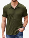 Casual Collar Short Sleeve  Polo Shirt With Button Men's Cotton Blend Shirt