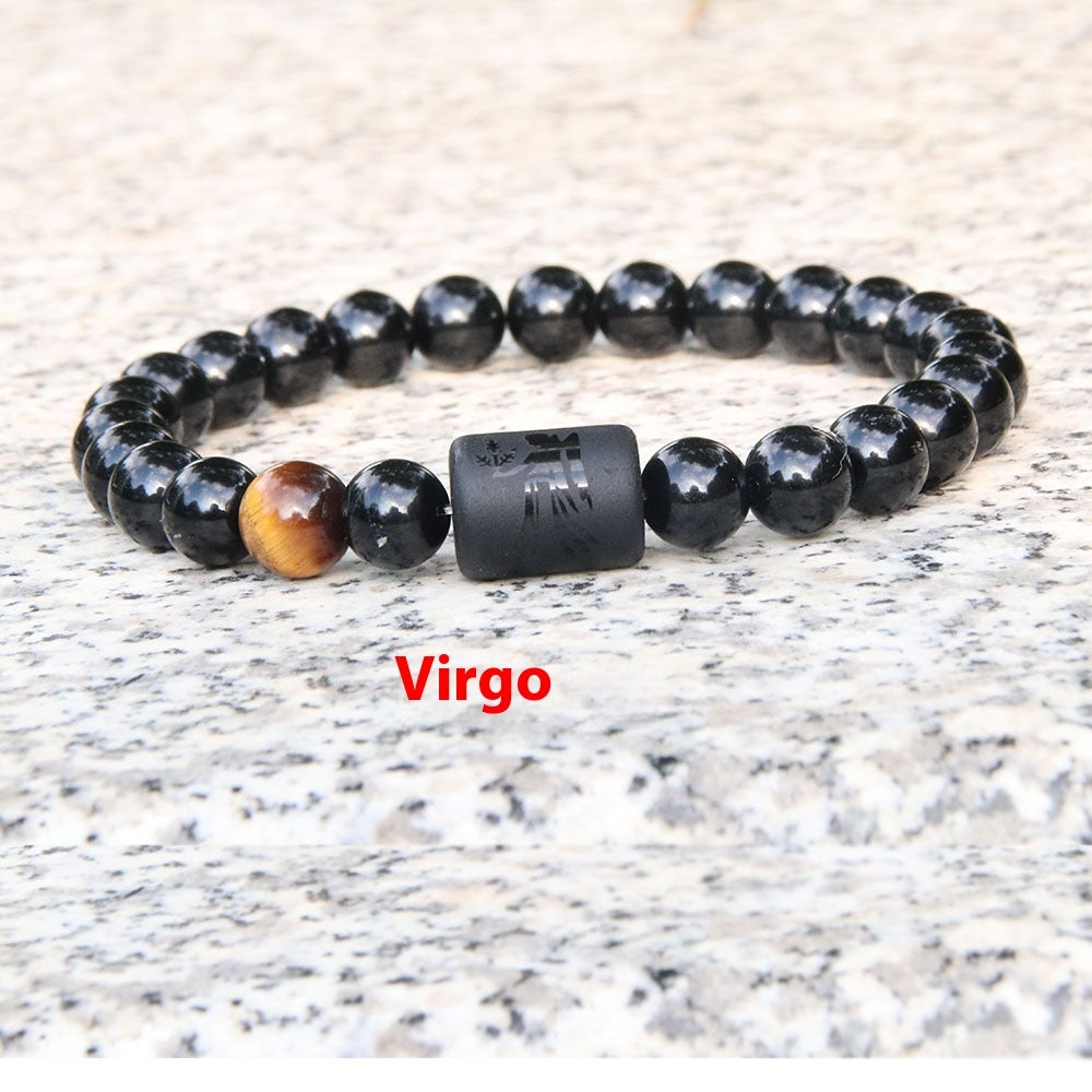 Twelve Constellation Elastic Bracelet Men Obsidian Couple