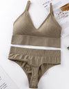 Women's Thin French Style No Steel Ring Panties And Bra Set