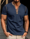 Fashion Short-sleeved Polo Shirt Summer Button V-neck T-shirt Tops Mens Clothing