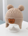 Baby Hat Warm Earflaps Cap Cute Bear Baby Knitted Woolen Cap