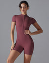 Summer Zipper Short-sleeved Shorts Jumpsuit Yoga Fitness Dance Slim Sports Bodysuit Women Sports Clothing