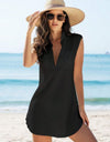 Women's Collared Solid Color Cover Up Shirt Dress
