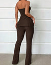 Summer Ladies' Solid Color Vacation Style Tube Top High-Slit And Flare Pants Two-Piece Set