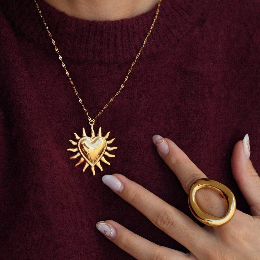 18K Gold Fire SUNFLOWER Love Pendant Necklace