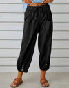 Loose High Waist Button Cotton And Linen Trousers Cropped Pants Wide Leg Women's Pants
