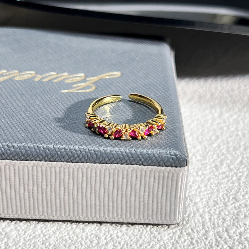 French Rose Zircon Light Luxury High-grade Ring