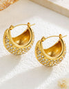 Titanium Steel Gold Plated Gold Oval Diamond Earrings