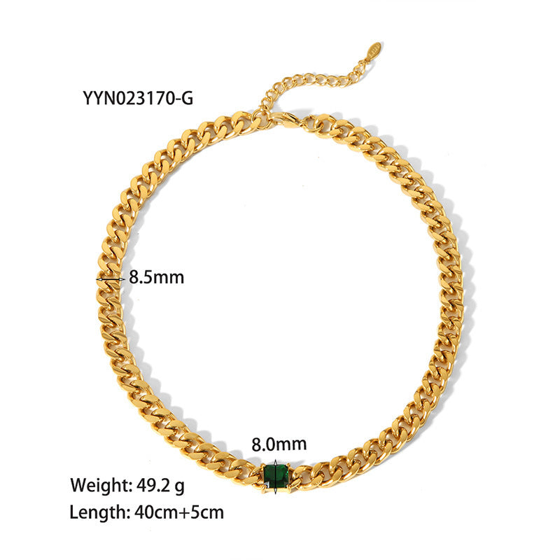 European And American 18K Gold-plated Inlaid Zircon Light Luxury Non-fading Stainless Steel Bracelet Necklace
