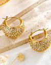 Titanium Steel Gold Plated Gold Oval Diamond Earrings