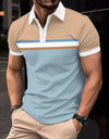 Color Stitching Turnover Neck Button Short Sleeve T-shirt