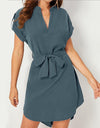 V-neck Short Sleeve Dress With Belt Summer Fashion Bowknot Dresses For Women Clothing