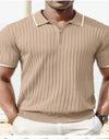 Striped Casual Stand Collar Shirt Solid Color Short Sleeve Top