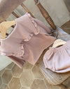 Baby Wrinkled Cotton Ruffle Collar Lapel Top Pants Set