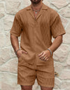Men Tracksuits Summer Fashion Solid Loose Casual Two Pieces Lapel Button Shirt Shorts Beach Holiday All-match Outfits Male