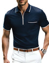 Summer New Men's Zipper Loose Casual Pocket Men's Sports Polo Shirt
