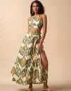 Tropical Print Tie Backless Cami Top & Split Thigh Skirt Two Piece Set
