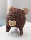 Baby Hat Warm Earflaps Cap Cute Bear Baby Knitted Woolen Cap