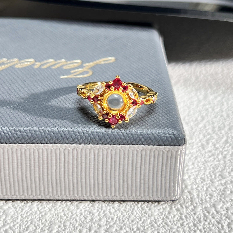 French Rose Zircon Light Luxury High-grade Ring