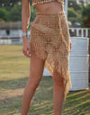 European And American Women's See Through Hollow Knitted Skirt With Slanted Fringe Beach