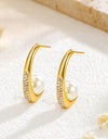 Fashion Stainless Steel Rhinestone Pearl Earrings