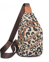 Leopard Print Sling Chest Bag With Headphone Jack Crossbody Backpack Shoulder Bag Women