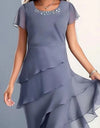 Chiffon Patchwork Round Neck Short Sleeve Dress Women