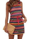 Leisure Vacation Striped U-shaped Square Collar Sleeveless Dress