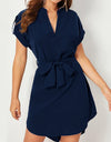 V-neck Short Sleeve Dress With Belt Summer Fashion Bowknot Dresses For Women Clothing