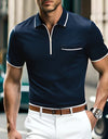 Summer New Men's Zipper Loose Casual Pocket Men's Sports Polo Shirt