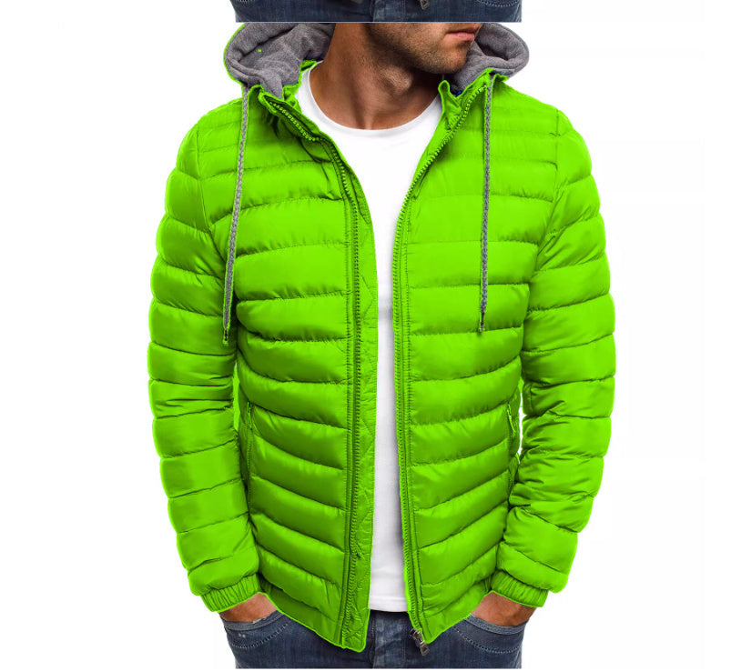 Men's Cotton Padded Jacket Casual Plus Size Solid Color Hooded Cotton Padded Jacket