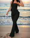 Summer Ladies' Solid Color Vacation Style Tube Top High-Slit And Flare Pants Two-Piece Set