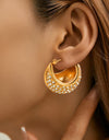 Titanium Steel Gold Plated Gold Oval Diamond Earrings