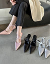 Elegant Pointed Toe Spring And Summer Light Satin Sandals Cross Strap Kitten Women's High Heels
