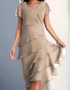 Chiffon Patchwork Round Neck Short Sleeve Dress Women