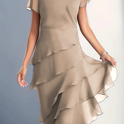 Chiffon Patchwork Round Neck Short Sleeve Dress Women