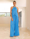 Women's Round Neck Wide Leg Pants Suit