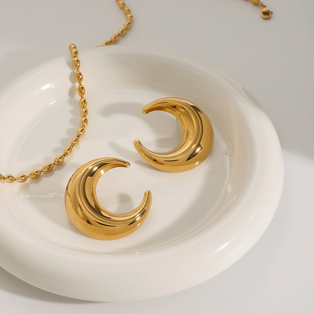 Stainless Steel Gold Earrings Titanium Steel Moon Studs