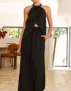 Women's Round Neck Wide Leg Pants Suit