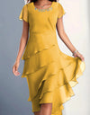 Chiffon Patchwork Round Neck Short Sleeve Dress Women