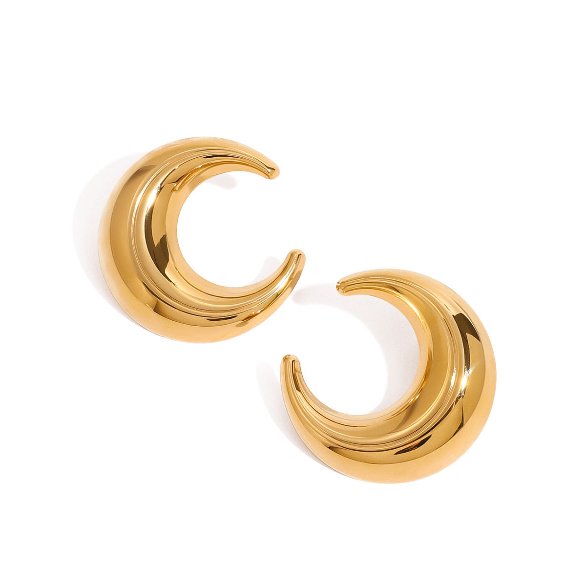 Stainless Steel Gold Earrings Titanium Steel Moon Studs