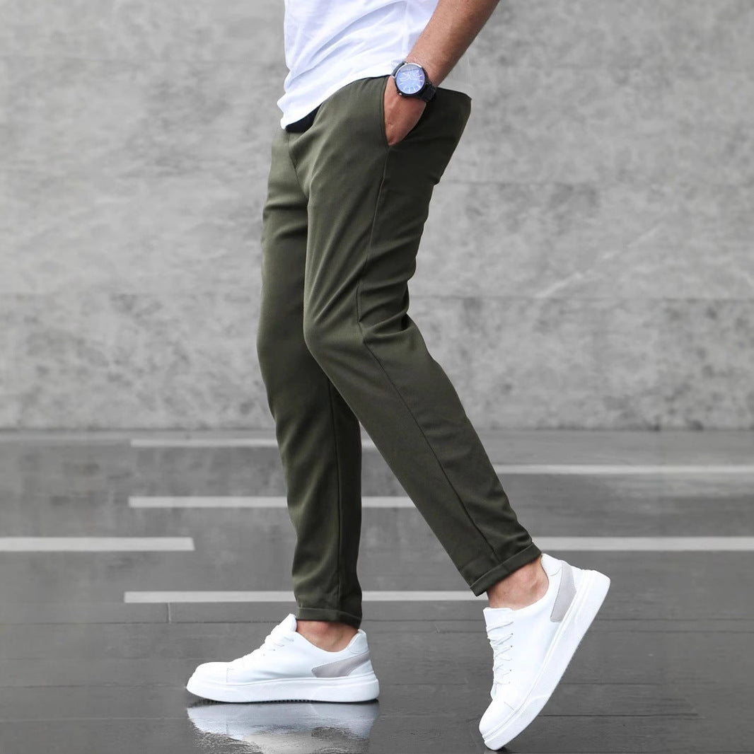 Men's Casual Pants With Pockets Fashion Slim Fit Drawstring Trousers