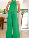 Women's Round Neck Wide Leg Pants Suit