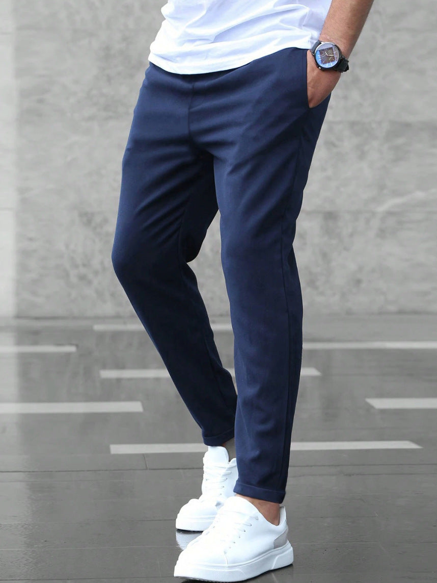 Men's Casual Pants With Pockets Fashion Slim Fit Drawstring Trousers