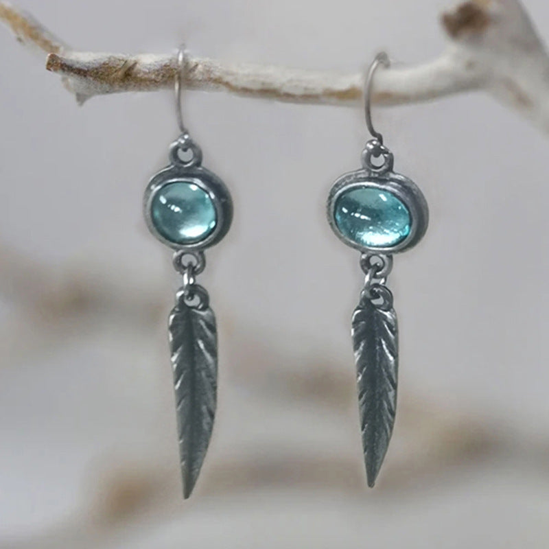 Fashion Simple Opal Feather Pendant Earrings