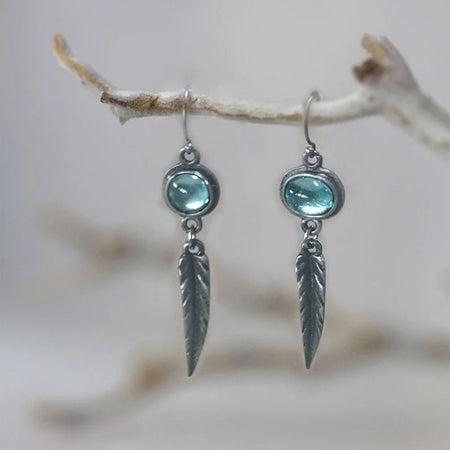 Fashion Simple Opal Feather Pendant Earrings