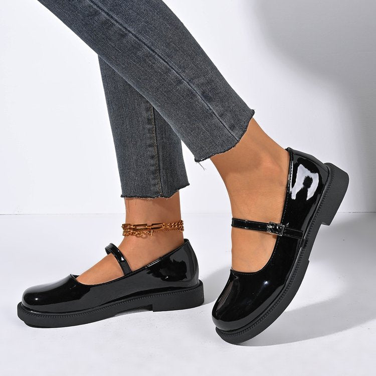 Flat Soft Surface Soft Bottom Shoes Square Mouth Leather Shoes