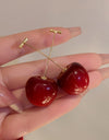 Red Cherry Earrings Long Cherry Earrings